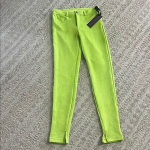 NEW Hale Bob Lime Green Suede Skinny Pants with Ankle Slit Medium